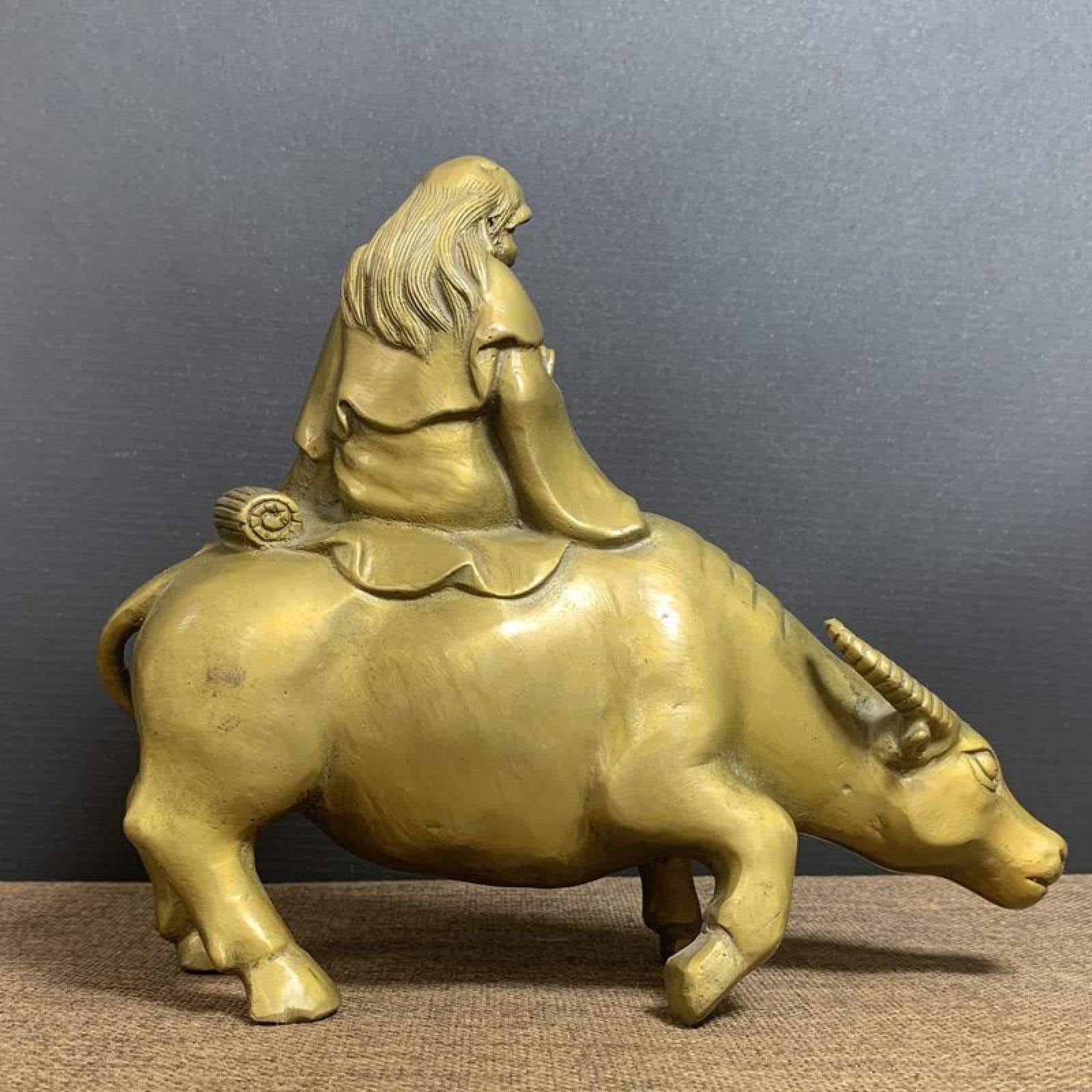 木製 人と牛の彫刻 約36センチ