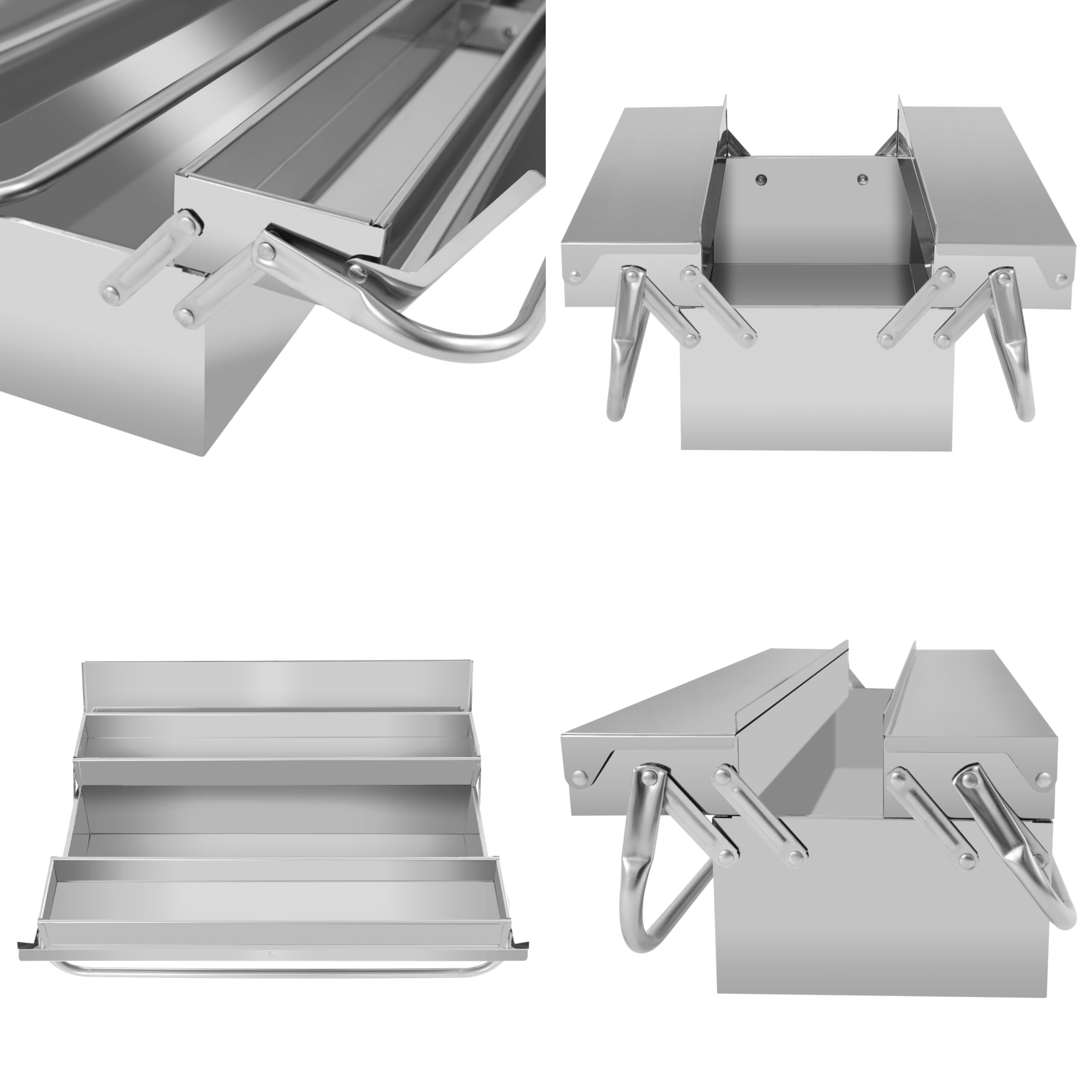 Caja de herramientas vacía de acero inoxidable 410 con dos asas plegables, caja de herramientas portátil de metal con bandeja retráctil, caja de herramientas, caja de herramientas, organizador (sin