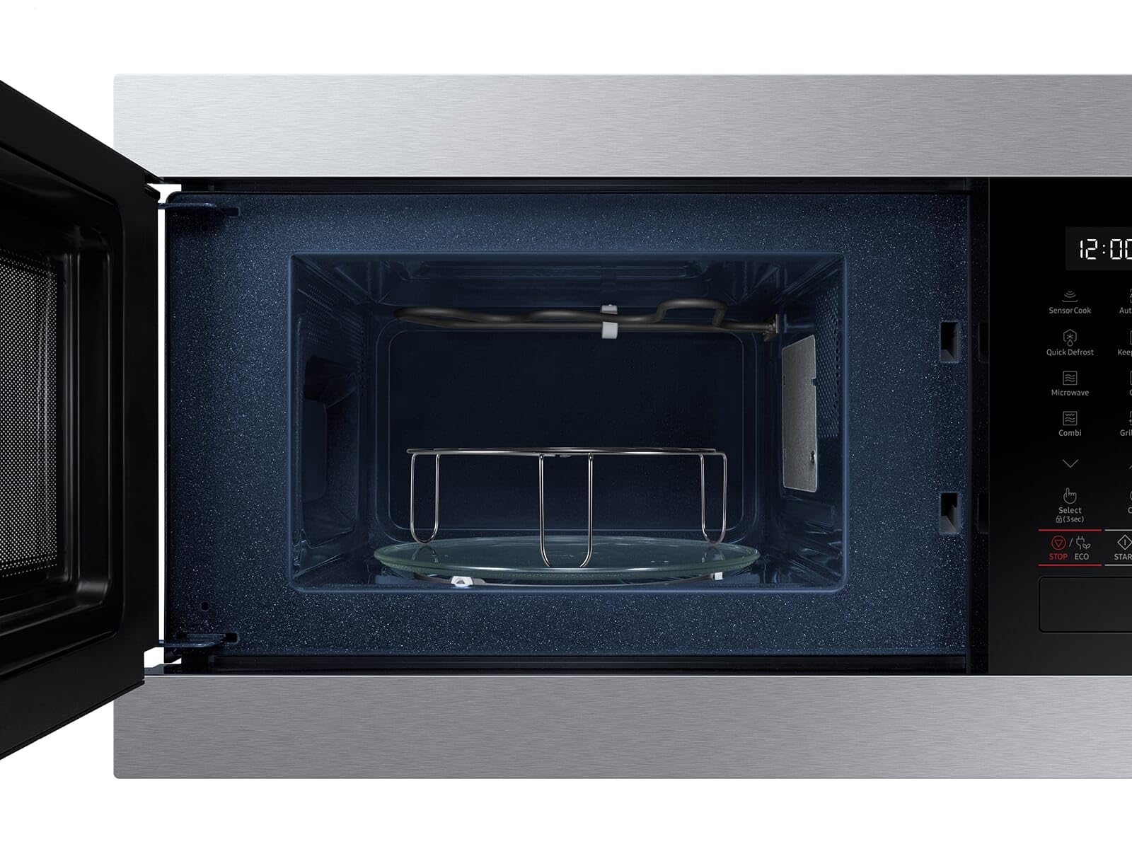 Samsung MG22M8274AT/E1 - Microondas empotrable con parrilla, 850 W, 22 L, horno microondas pequeño para nichos de 38 cm, función de mantenimiento del calor, sensor inteligente, interior de esmalte
