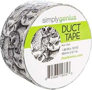Simply Genius Pattern Duct Tape Heavy Duty - Craft Supplies for Kids & Adults - Colored Duct Tape - Single Roll 1.8 in x 10 Yards - Colorful Tape for DIY, Craft & Home Improvement (Noir Owl)