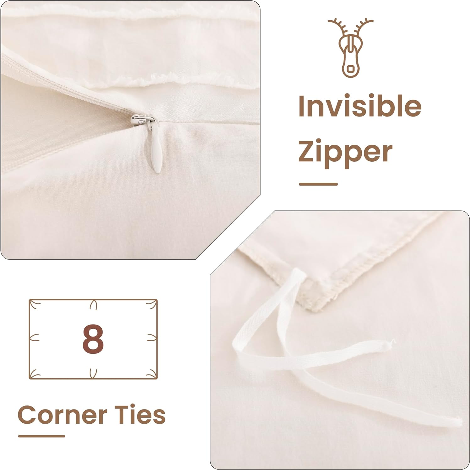 NEXHOME PRO Duvet Cover Queen,Beige 3 Pieces Boho Tufted Duvet Cover Set, Soft and Lightweight 100% Washed Microfiber Comforter Cover Set for All Season(Beige Queen, 90 x 90)-No Comforter - Image 7