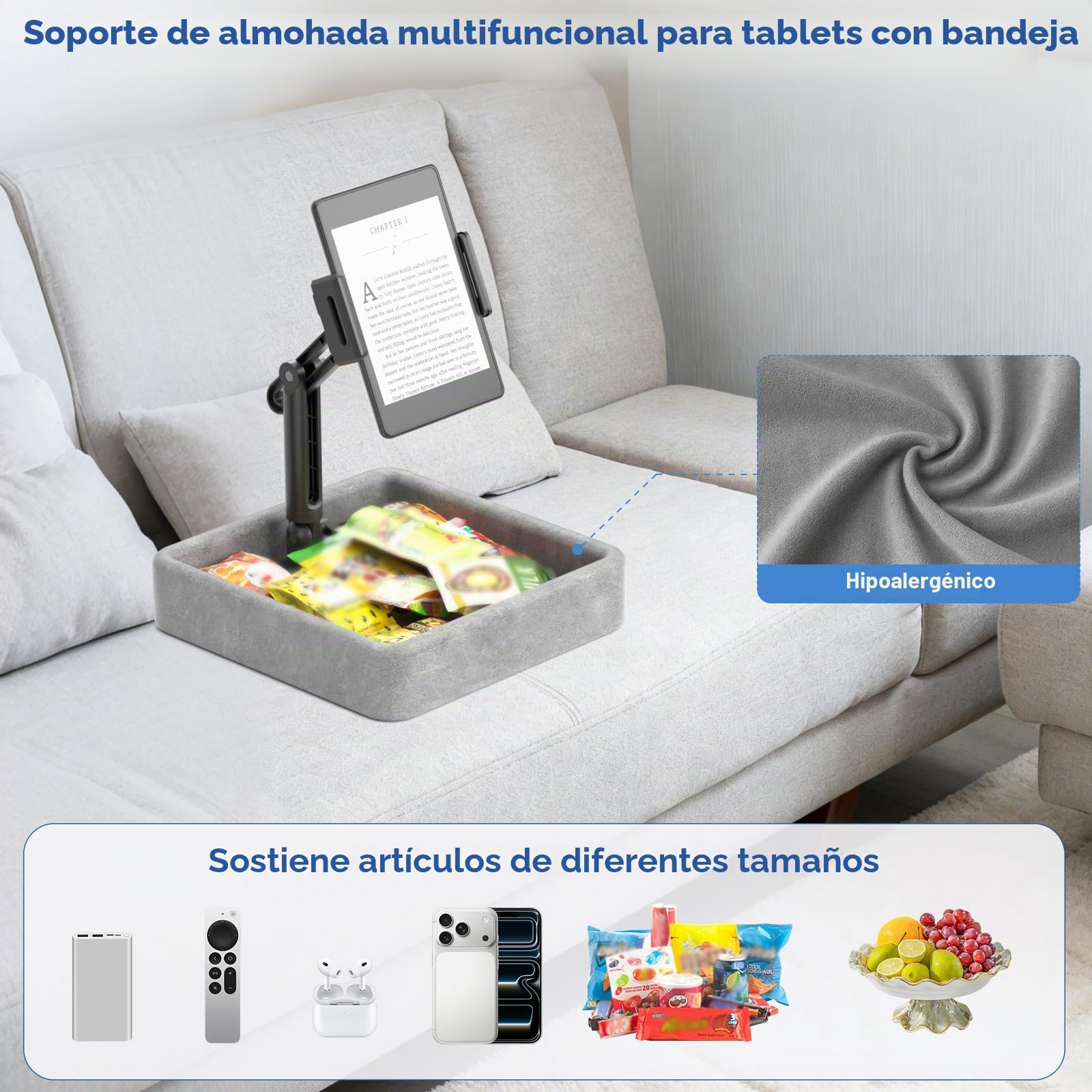KDD Soporte de Almohada para Tablet,Brazo Ajustable Soporte para iPad para Regazo,Cama y Escritorio-Plegable Soporte para Kindle, Cojín para Tablet para iPad Pro 12.9, Air Mini, Teléfono y E-Reader