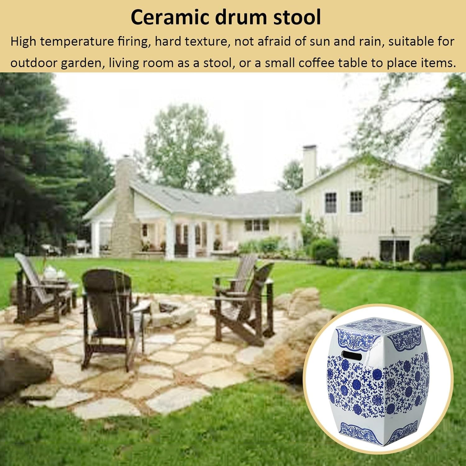 Drum Stool,Garden Stool, Decorative Ceramic Garden Stool, Glazed Hollow Celadon Shoe-Changing Stool Drum Stool, Suitable for Outdoor Garden, Living Room, Terrace, Etc.