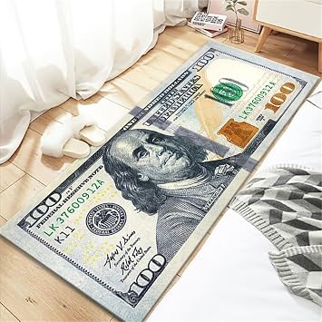 Money Rug 100 Dollar Bill Area Rug, Funny Novelty Carpet for Living Room Bedroom Dorm Decor, Soft Non-Slip Floor Mat Gift for Men Women New 100 Dollar, 62.9x39.4