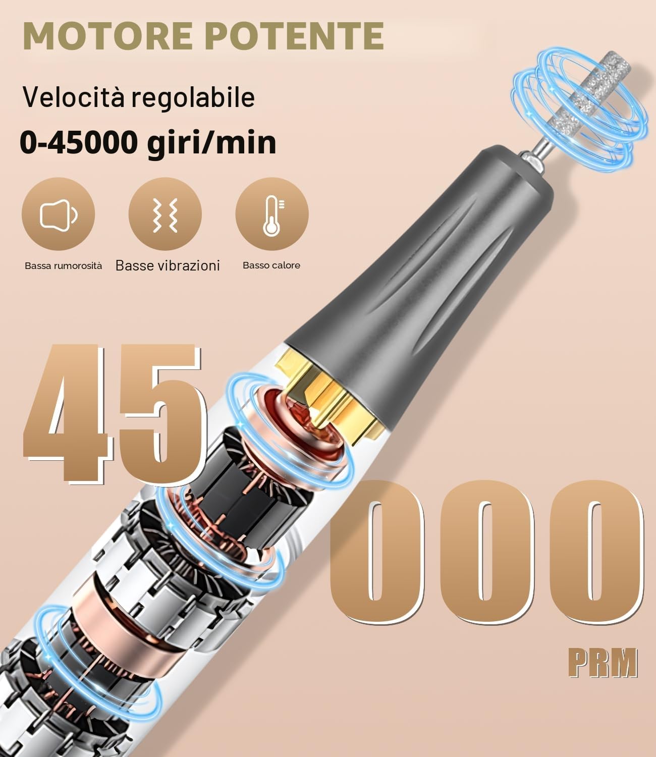 45,000RPM Fresa per Unghie Professionale, Lima Elettrica per Unghie, Touchscreen, con Punta in Ceramica Kit Unghie, Salone Manicure Set e Pedicure Elettrico per Semipermanente Gel