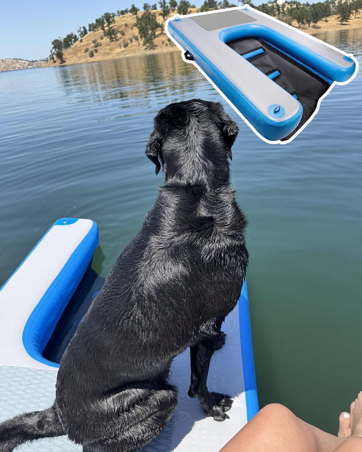 10/15 Cm Tall Dog Safety Ramps Pool for Large Dogs, Blue Doggy Boat Ramp Floating Inflatable Water Access, High Visibility Boarding Platform Dog Dock(150x100x15cm(59x39x6in))