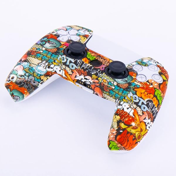 YoRHa Silicona Espesar Impresión Funda Piel Carcasas Cubierta Compatible de PS5 Mando x 1 (Graffiti De Calavera) con Agarres para el Pulgar x 10 - 3