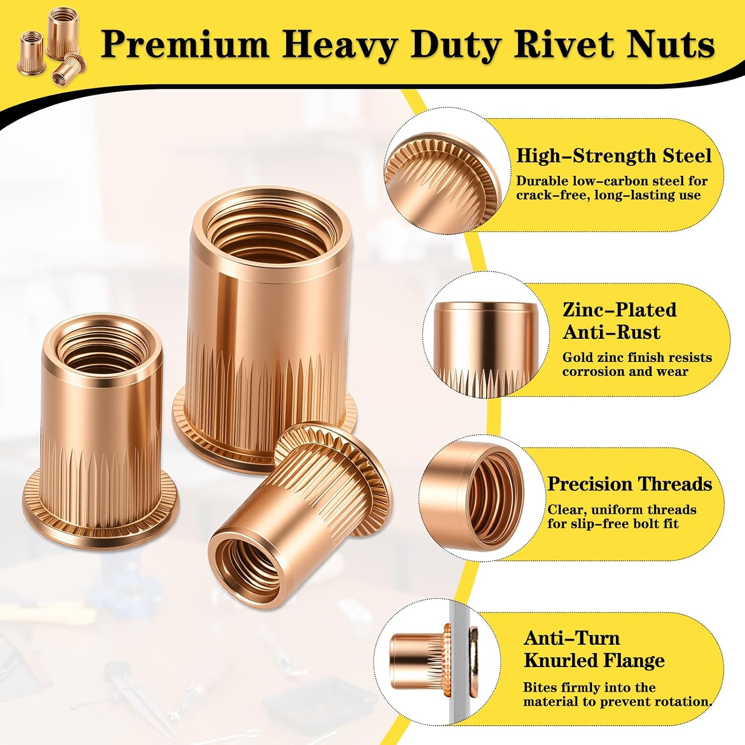MAPVOLUT 405-Piece Metric Rivet Nut Assortment Kit | M3-M12 UNC Flat Head Threaded Insert Nutsert Set for Metal | Zinc Plated Carbon Steel Rivnuts with Sturdy Storage Case