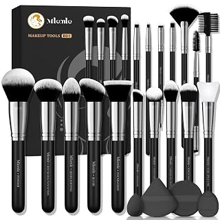 Makeup Brushes Set, Mlemle Professional 25 Pcs Makeup Kit, Include Foundation Powder Blush Concealers Eye shadows 21 Pcs Makeup Brushes and 2 Powder Puff, 2 Makeup Sponge(B01-Black) - Amazon product rated Grade A