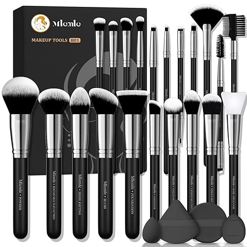 Makeup Brushes Set, Mlemle Professional 25 Pcs Makeup Kit, Include Foundation Powder Blush Concealers Eye shadows 21 Pcs Makeup Brushes and 2 Powder Puff, 2 Makeup Sponge(B01-Black)