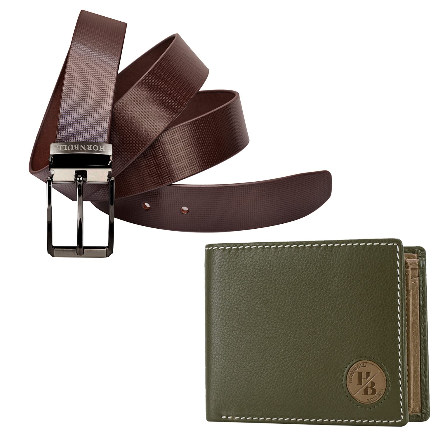 HORNBULL Gift Hamper for Men | Olive Wallet and Brown Belt Mens Combo Gift Set | Leather Wallets for Men | Mens Wallet BW45165