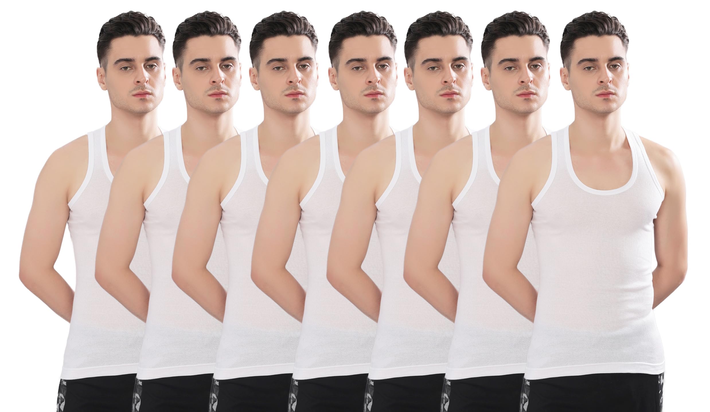dollar bigboss Men's White Pack of 7 Solid Cotton Regular Vest-picture-12