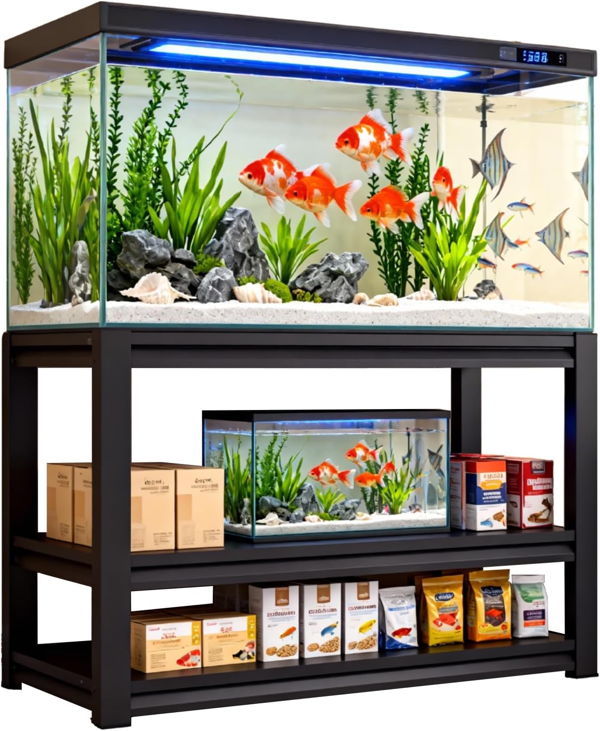 Fish Tank Stand Metal Aquarium Stand 20-30 Gallon Aquarium Turtle Tank 34" W x 18" D x 32" H, Aquarium Stand with 2 Adjustable Storage Shelf, Heavy Duty Fish Tank Stand, Black
