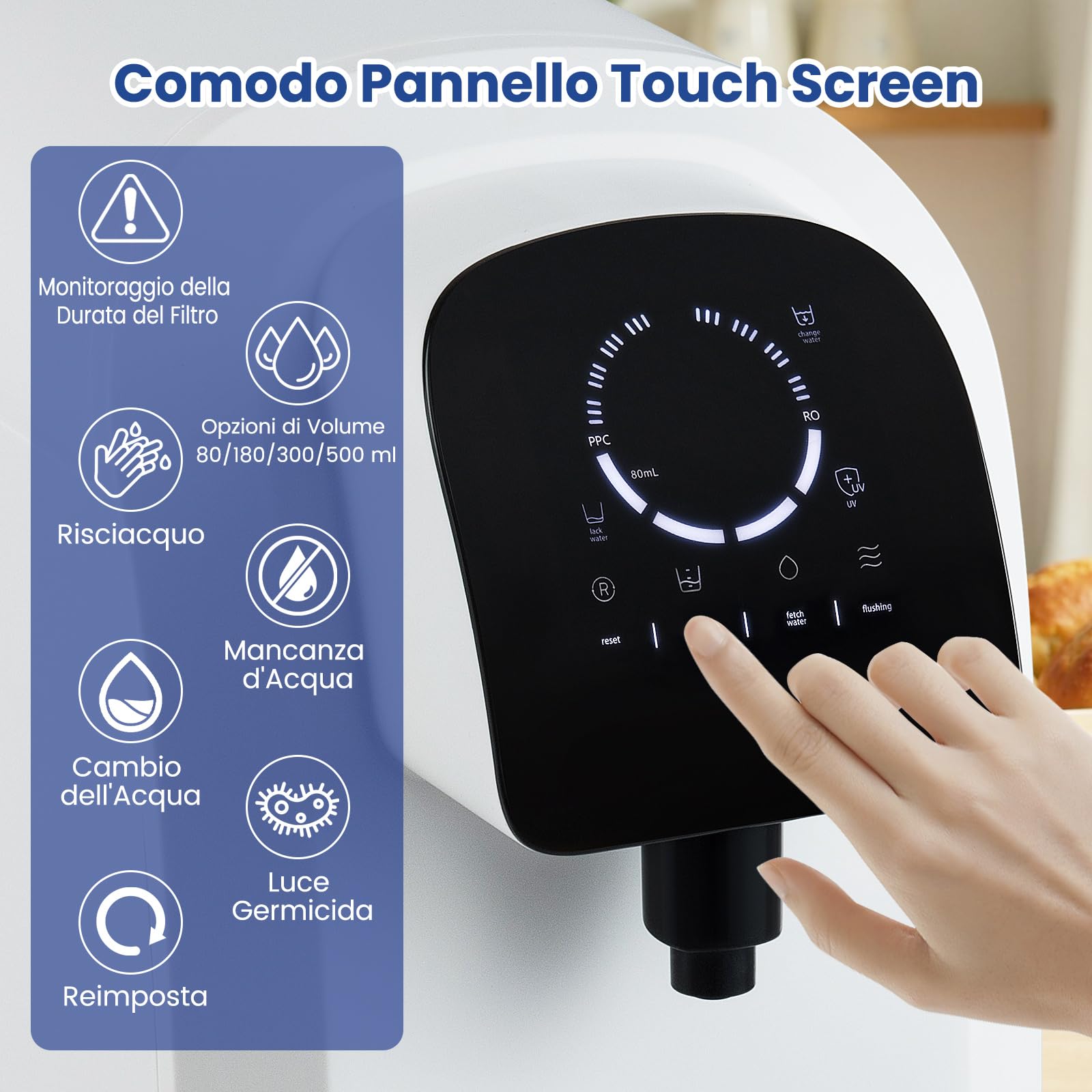 COSTWAY Filtro d'Acqua a Osmosi Inversa da Banco, Sistema di Filtrazione dell'Acqua a RO + PPC con Lampada a Raggi Ultravioletti, Purificatore Portatile da 4:1 Acqua Pura/Scarico (Filtro d'Acqua)