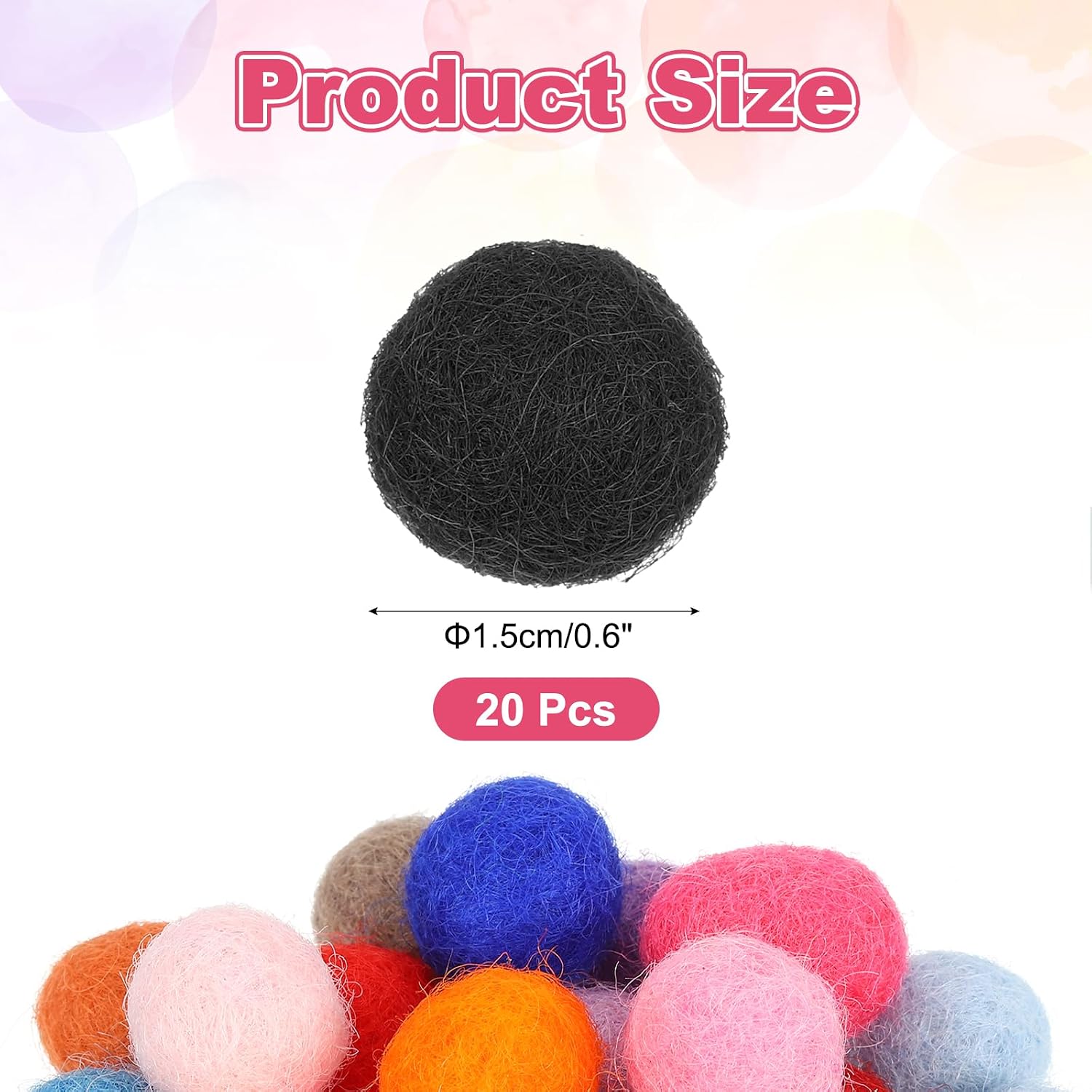 PATIKIL Wool Felt Balls Beads Wool Felting Pom 1.5cm 15mm Black for Home Decor DIY Crafts Handcrafts Project Pack of 20