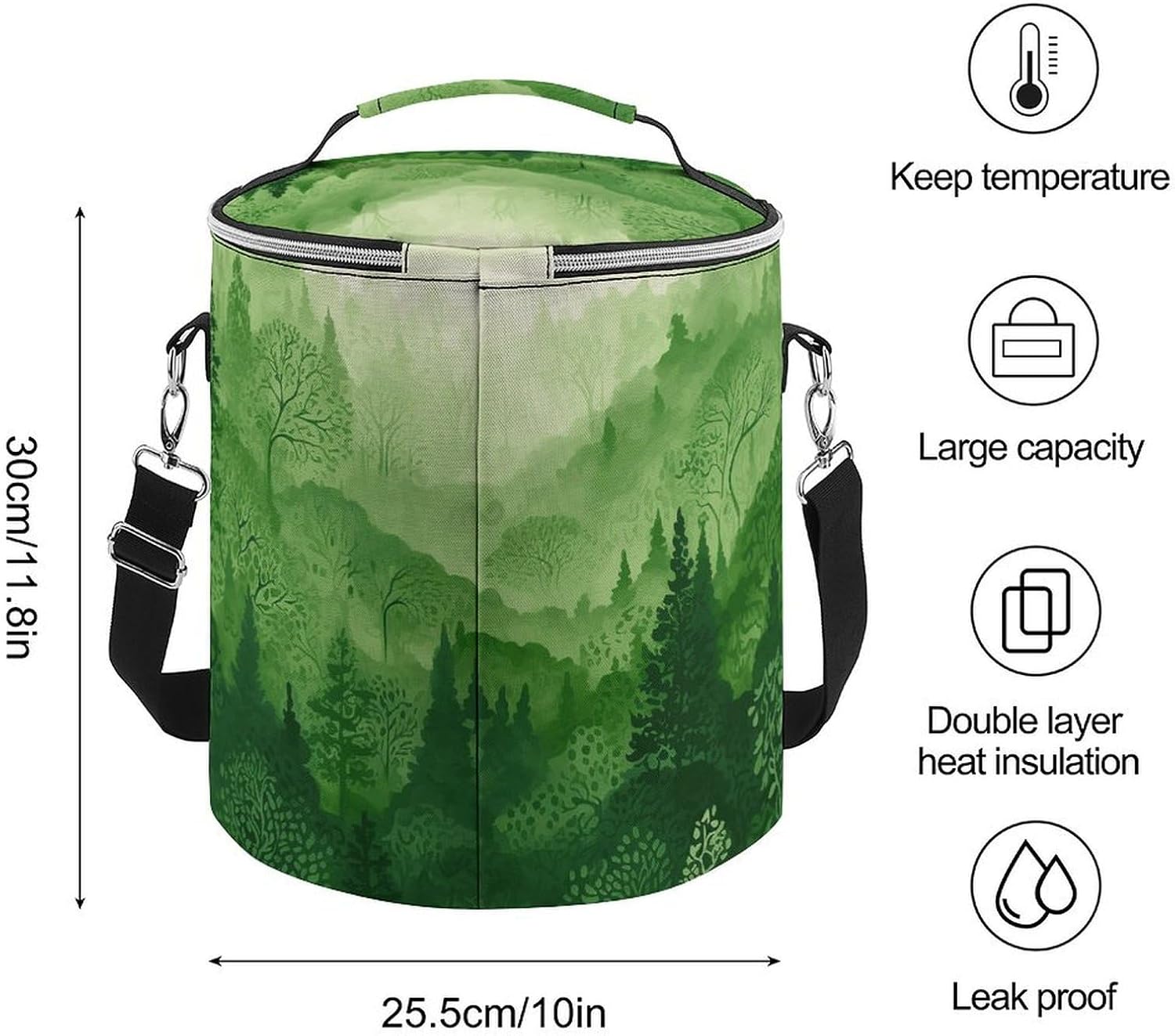 Green Forest Lunch Bag 15L, Insulated Picnic Basket with Leakproof Design - Large Cooler Tote for Camping, Beach, Hiking & Groceries