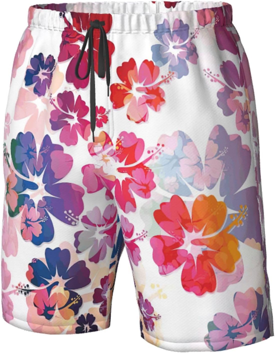 Hawaiian Flower Print Print Mens Casual Shorts Drawstring Summer Beach Stretch Shorts Novelty Swimtrunks