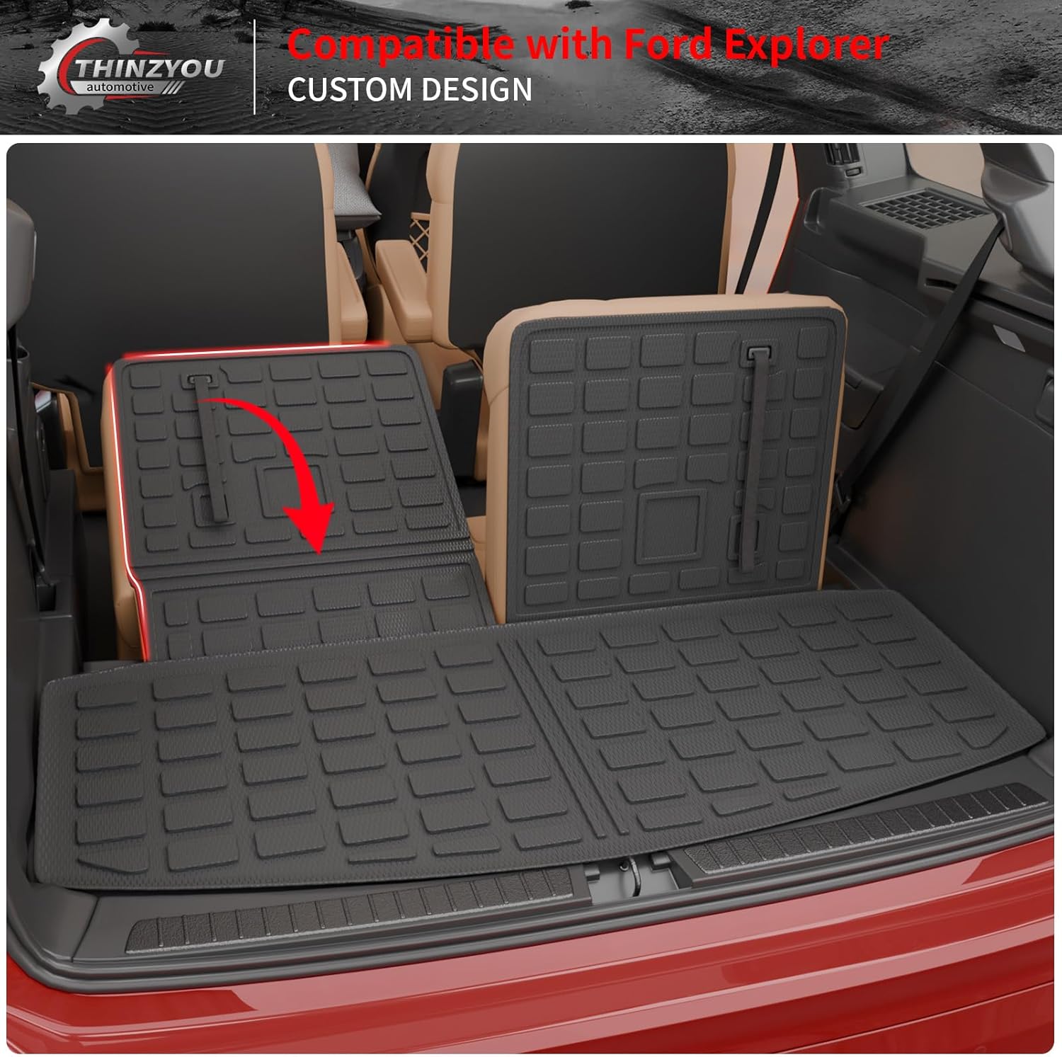 Cargo Mat Compatible with 2020-2025 2026 Ford Explorer Trunk Mat Cargo Liner Seat Back Cover Protector TPE All Weather Trunk Liners 2025 Explorer Accessories (Trunk Mat   Backrest Mats)