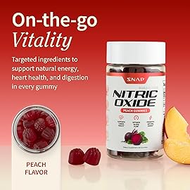 Snap Supplements Nitric Oxide Beet Root Gummies Supplement with Organic Beets - Energy & Circulation Support, 60 Sugar-Free Gummies (30 Servings, 1 Month Supply), Peach