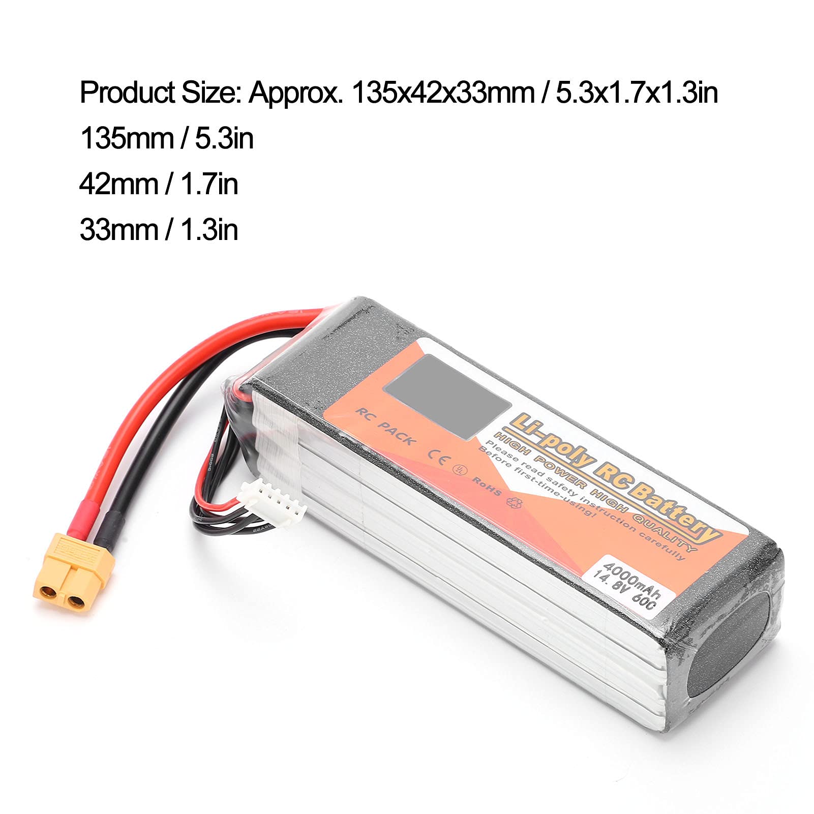 Paquete de Batería Lipo de 14,8 V y 4000mAh con Enchufe XT60 para RC, Coche, Barco, Helicóptero, Drones, Alto Rendimiento, Duradero