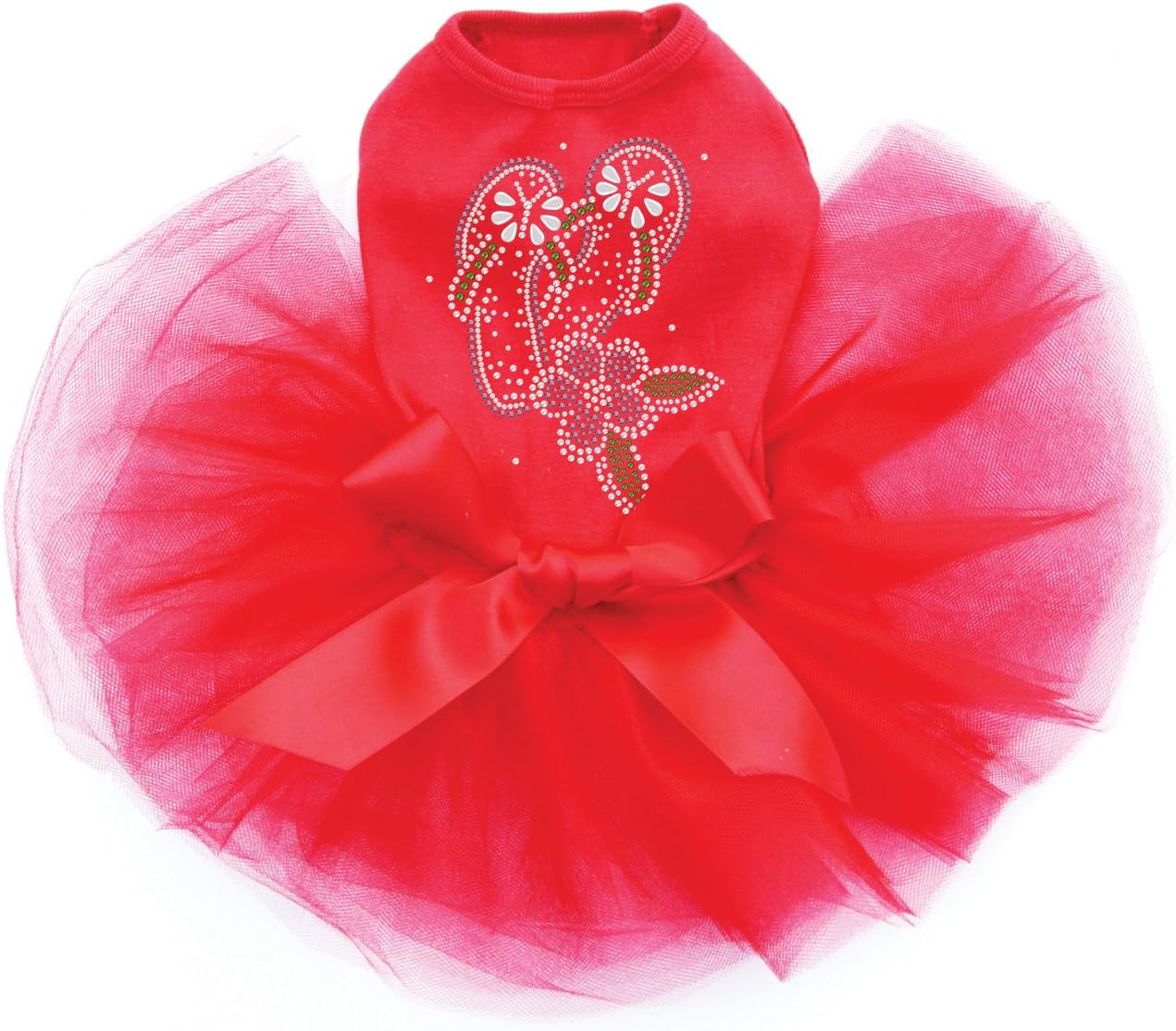 Pink Flip Flops with Flowers - Bling Rhinestone Dog Tutu Dress, L Red