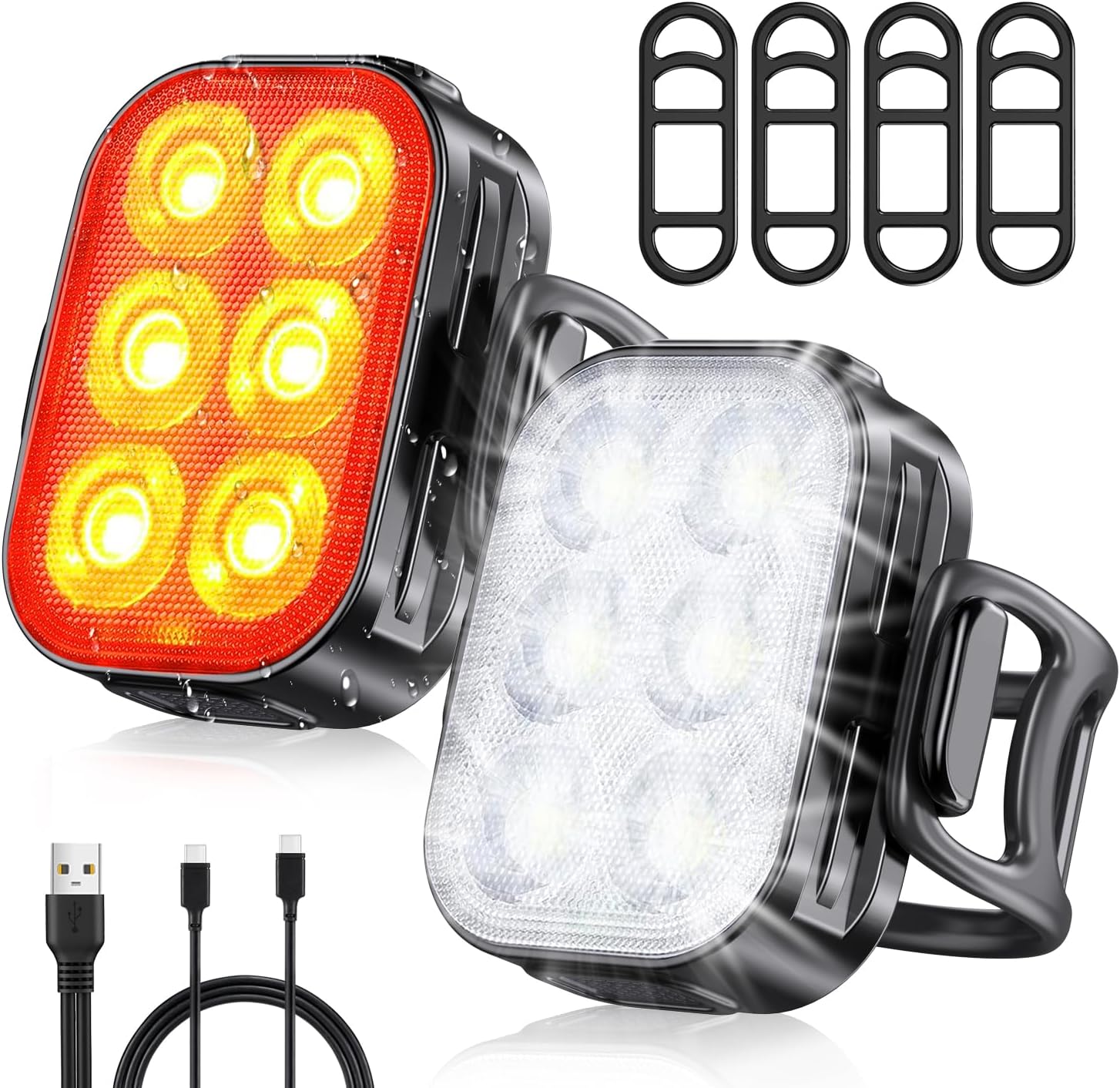 Bike Lights Front and Back, Rechargeable Bike Lights for Night Riding, Waterproof IP65 Bicycle Light with 6 Super Bright LED Beads, 4+6 Modes Bike Headlight & Tail Light Set,1.5H Fast Charging