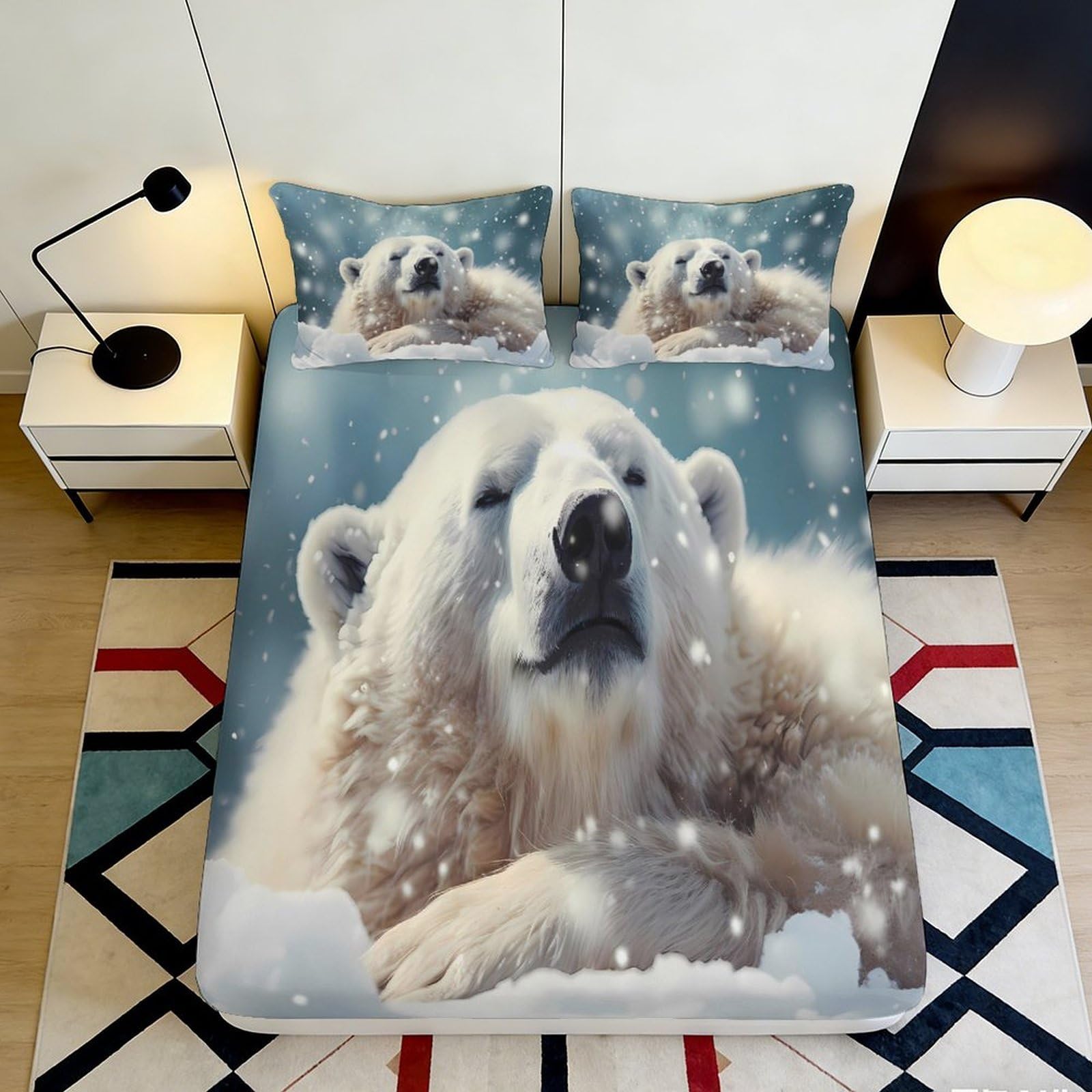 Jqzkxnhpbr Style-5 3D Printed Polar Bear Fitted Sheet Microfiber Soft Breathable Arctic Snow Mattress Cover For Bedroom Dorm Decor 90X200x25cm