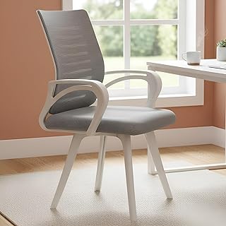 MRC Boom Mesh Mid-Back Fixed Ergonomic Office Chair Visitor Chair Study Chair Computer Chair Work from Home (Grey & White)