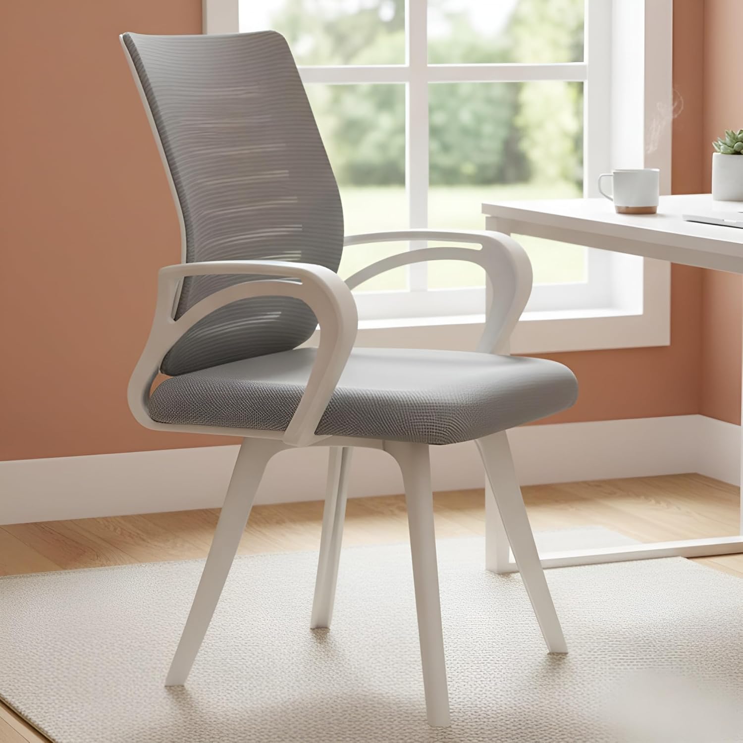 Image of MRC Boom Mesh Mid-Back Fixed Ergonomic Office Chair| Visitor Chair| Study Chair |Computer Chair | Work from Home (Grey & White)