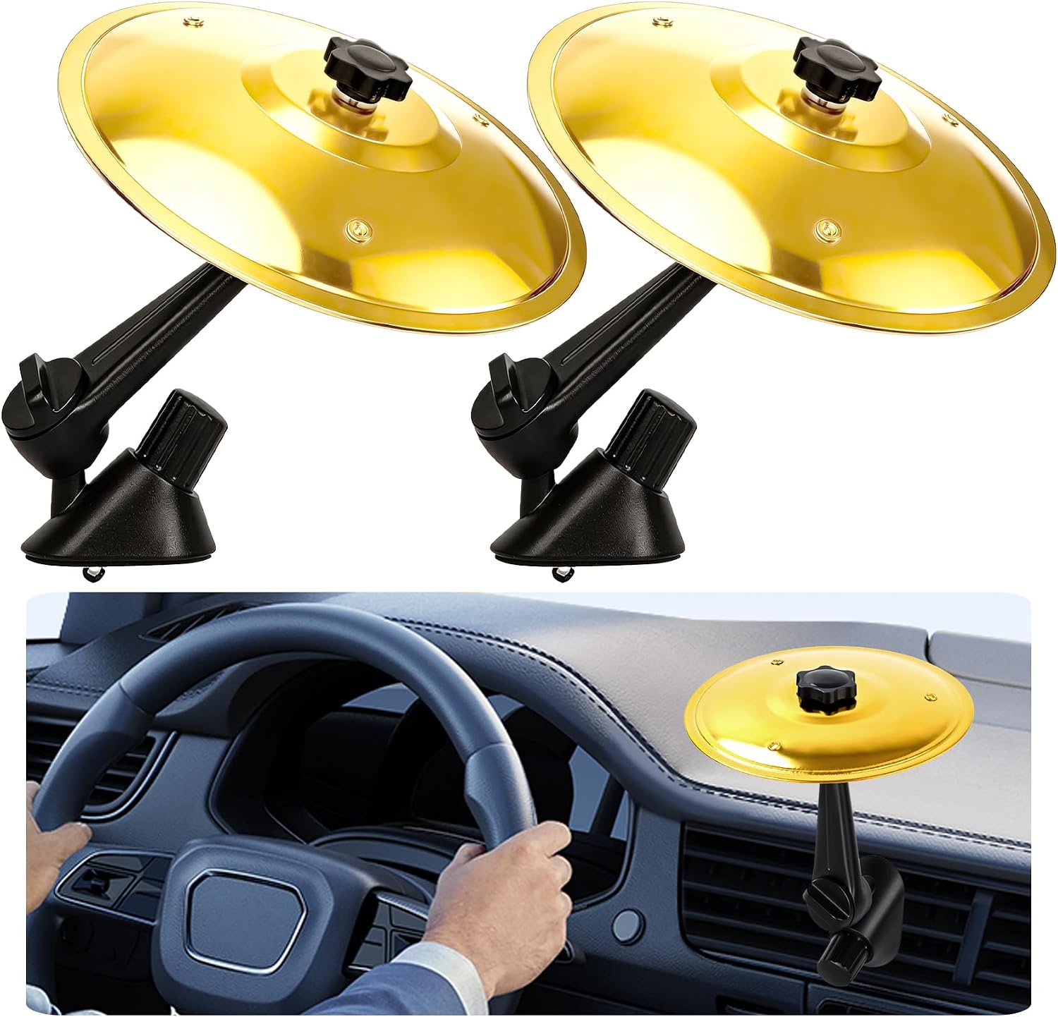 2Pcs Car Cymbal Air Vent - Clip-On Mini Crash Cymbal for Car Dashboard, No Tools Musical Accessory Driving Fun Gift for Drummers & Music Lovers, Universal Fit, Crisp Sound(Gold)