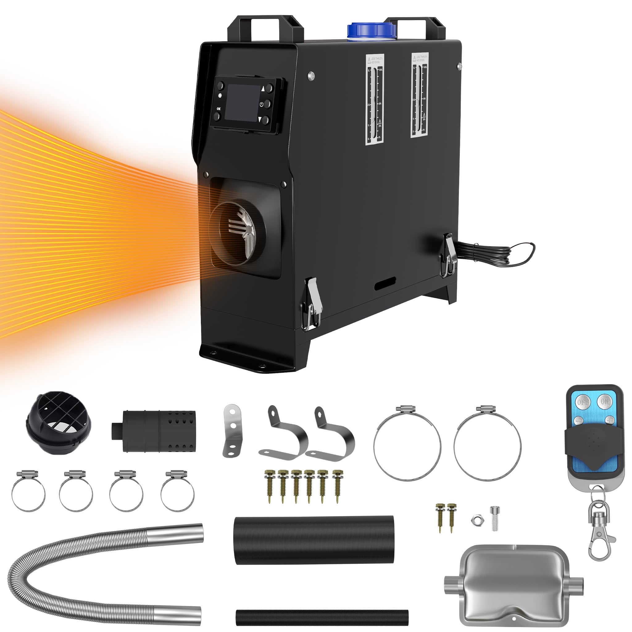 HENGMEI Ogrzewanie postojowe na olej napędowy, 8 kW, 12 V, ogrzewanie postojowe z monitorem LCD, do samochodu, RV, łodzi, ciężarówek (typ B, czarny)