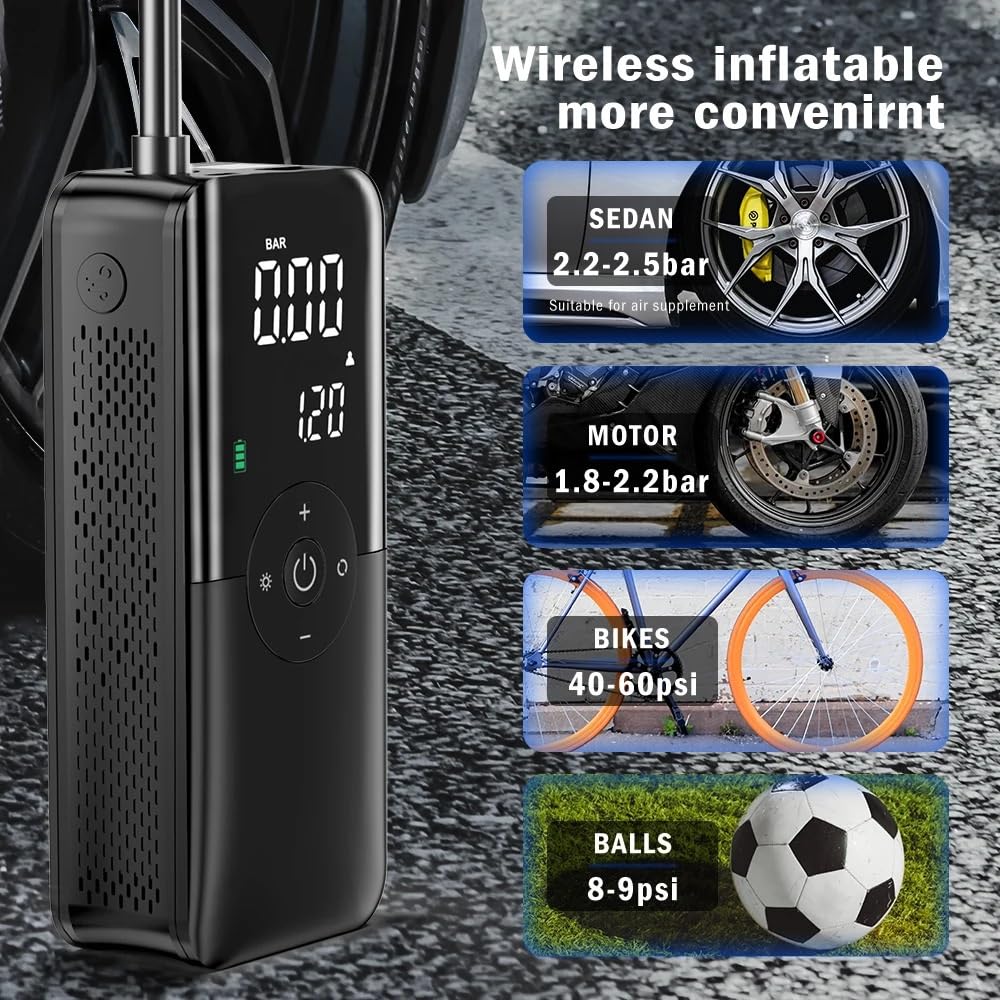 Compresores de aire portátiles Compresor de aire de 150PSI, Inflador de neumáticos portátil para coche, bomba de aire, compresor de aire para coche, motocicletas y bicicletas Inflador Ruedas Coche