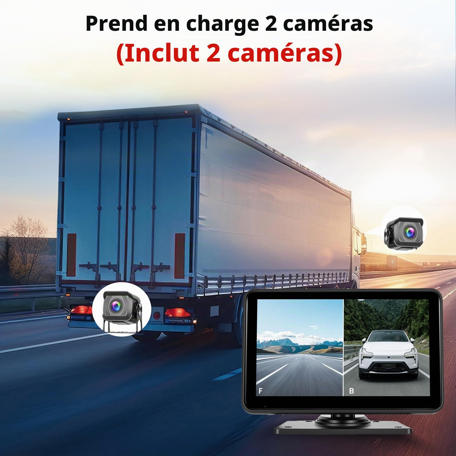 Roinvou Kit Caméra de Recul Numérique sans Fil avec Moniteur IPS 7 Pouces, Équipé de 2 Caméras 1080P/720P avec BSD, IP68, Vision Nocturne, pour Utilitaire, Voiture, Camping-Car, Remorque, 12V-24V