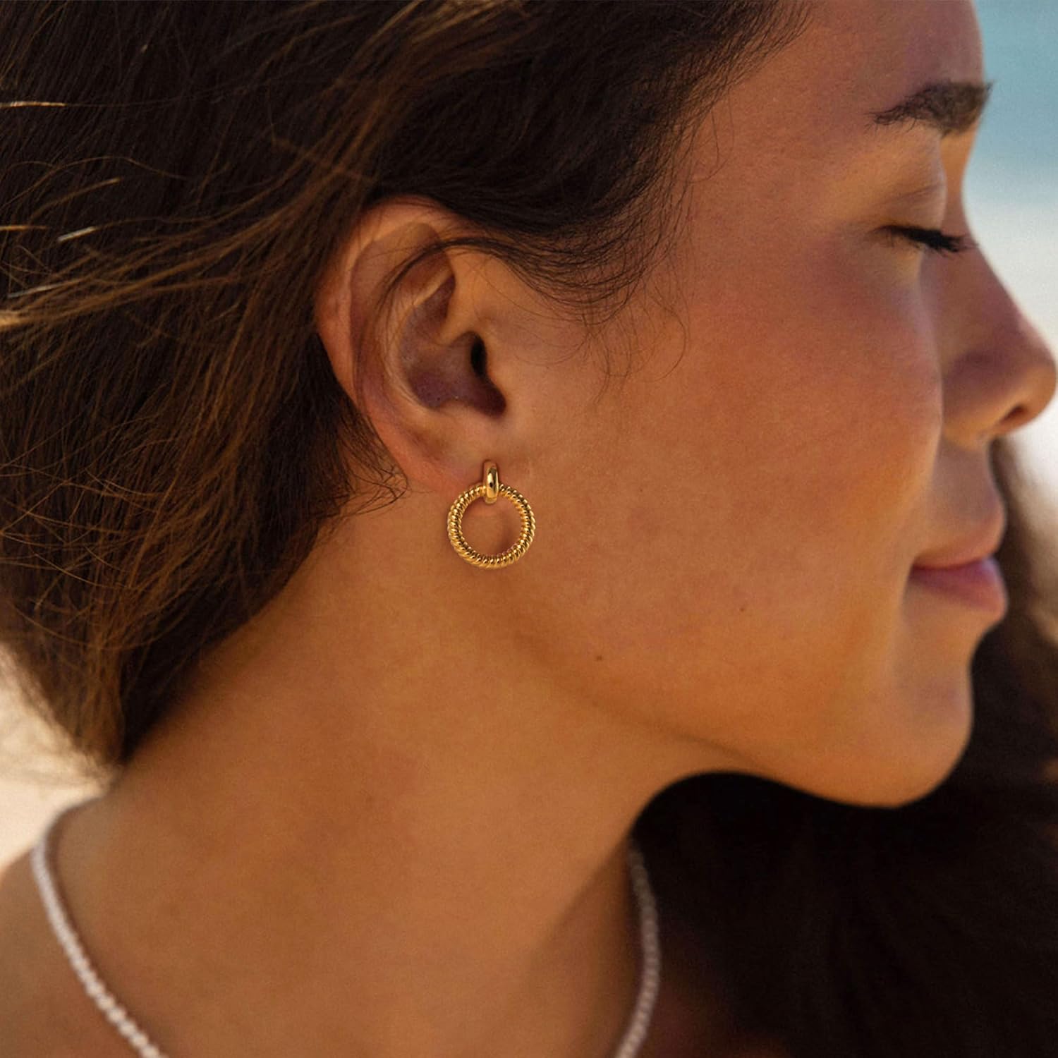 Gold Hoop Earrings for Women Trendy, 14K Gold Plated Chunky Hoops Dangle Thick Huggie Earrings Dainty Hypoallergenic Lightweight Jewelry - Image 7