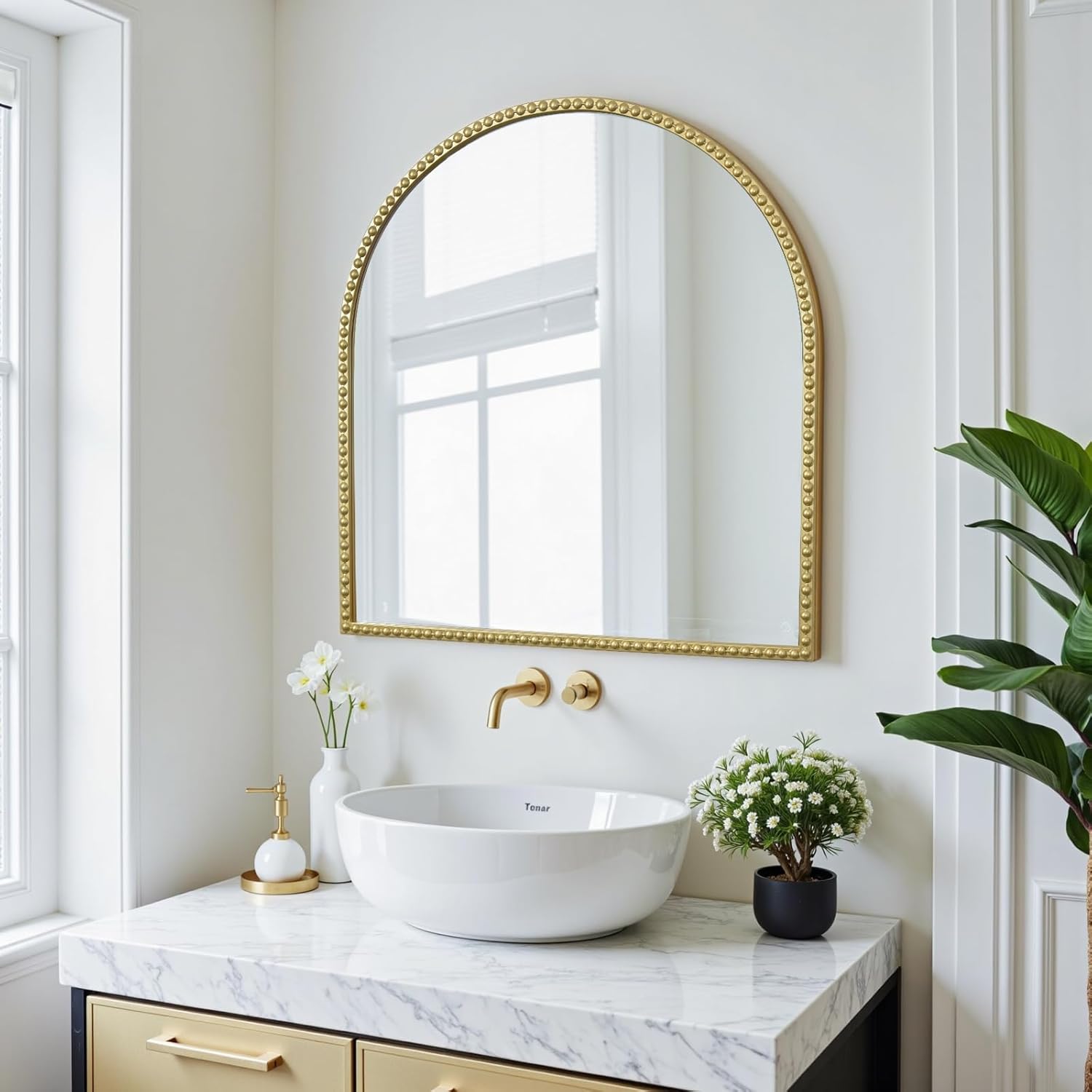 Wall Mirror, Arched Mirror 42"x 24", Large Mirrors Decorative Vintage Wall-Mounted Mirror for Living Room, Bedroom, Entryway, Bathroom Gold