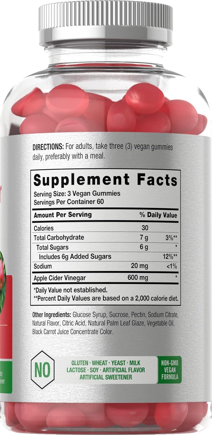 Apple Cider Vinegar Gummies | 180 Count | ACV Supplement | Natural Apple Flavor | Vegan, Non-GMO, Gluten Free Gummies for Adults | by Horbaach