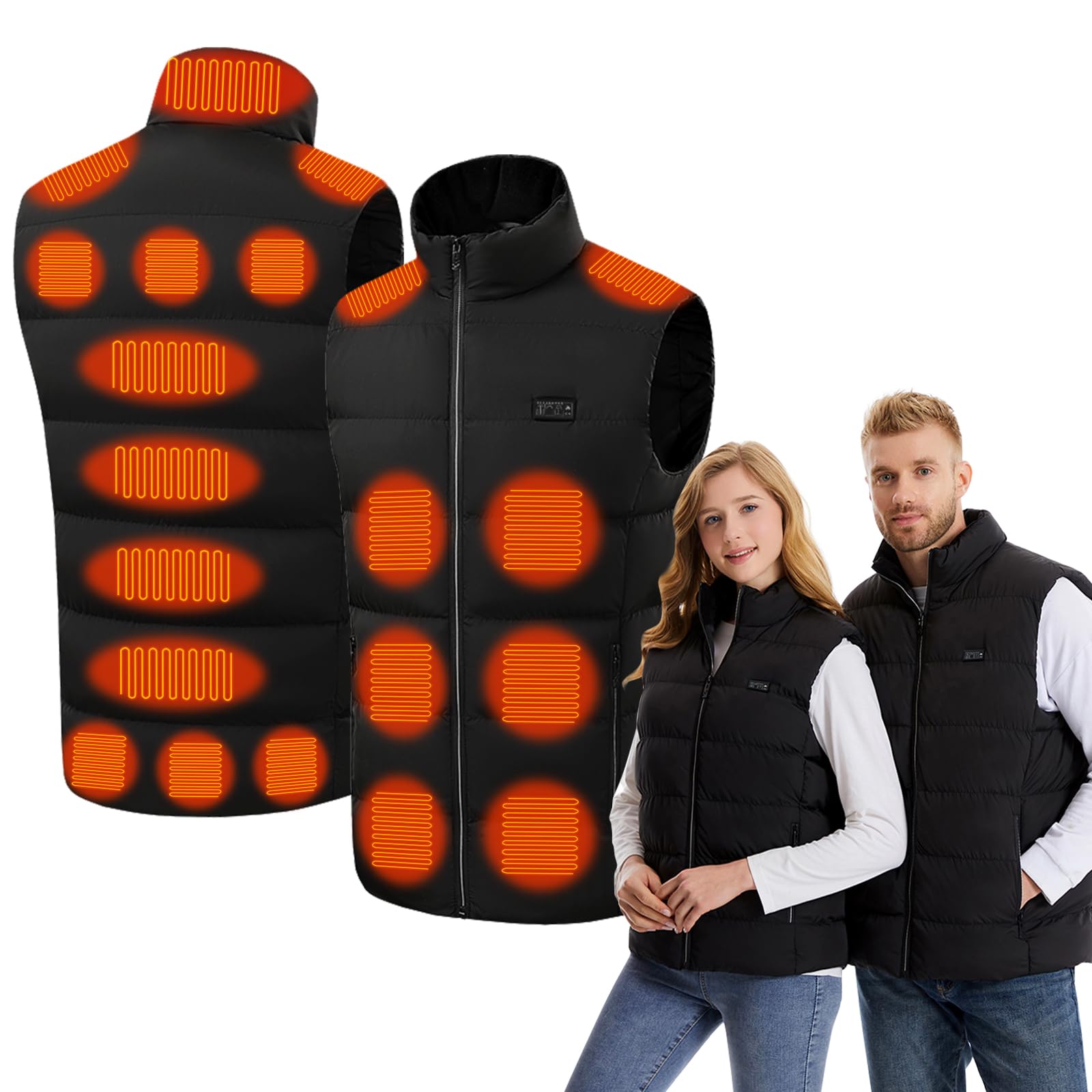 Monemey Beheizbare Weste Herren Damen, Heizweste mit 21 Zonen Heizung und 3 Temperaturregler, Eletriksche Heizweste USB für Skifahren, Angeln, Motorrad, Camping, Outdoor Ativitäten (Ohne Powerbank)