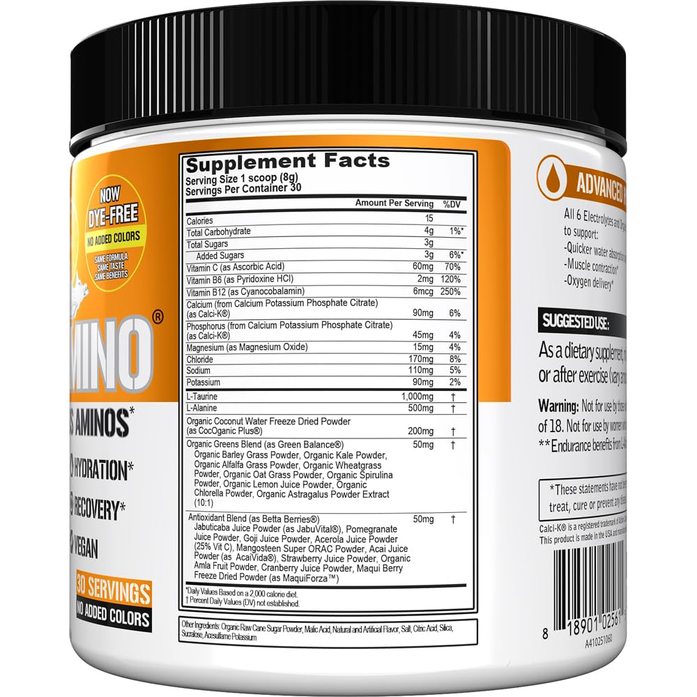 Evlution Nutrition HYDRAMINO Complete Hydration Multiplier, 6 Electrolytes, Vitamin C & B, Fluid Boosting Aminos, Coconut Water, Endurance, Recovery, Antioxidants, 30 Serve, Orange Mango (Dye Free) — Amazon image 2