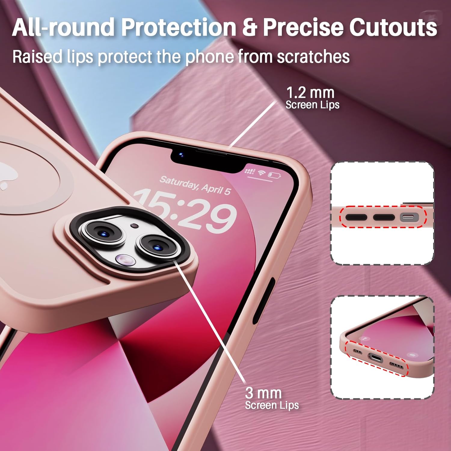 Magnetic for iPhone 13 Case & iPhone 14 Case [Compatible with Magsafe][Military-Grade Drop Protection] Slim Translucent Matte Shockproof Protective Phone Case for iPhone 13/14 6.1", Pink - Image 5