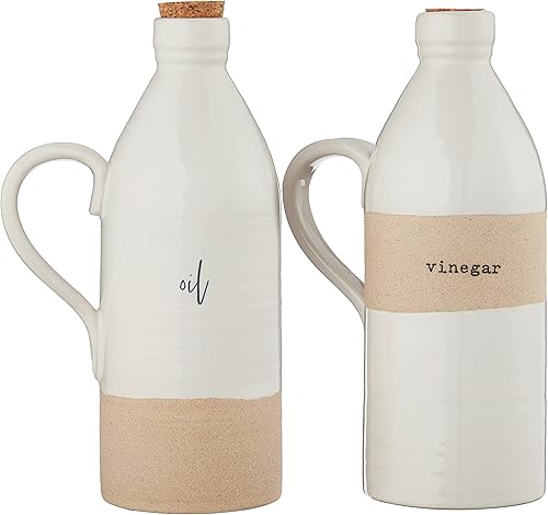 Miniatura 3 de Mud Pie Juego de aceite y vinagre de gres, decantador 8" x 3" | caja 1 1/2" x 7", blanco