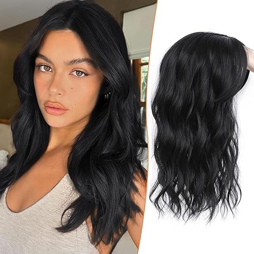 PANEWAY Cubrepelo de 16 pulgadas para mujeres con cabello fino de 6.5 x 6.5 pulgadas, pelucas de mujer para uso diario, 1B