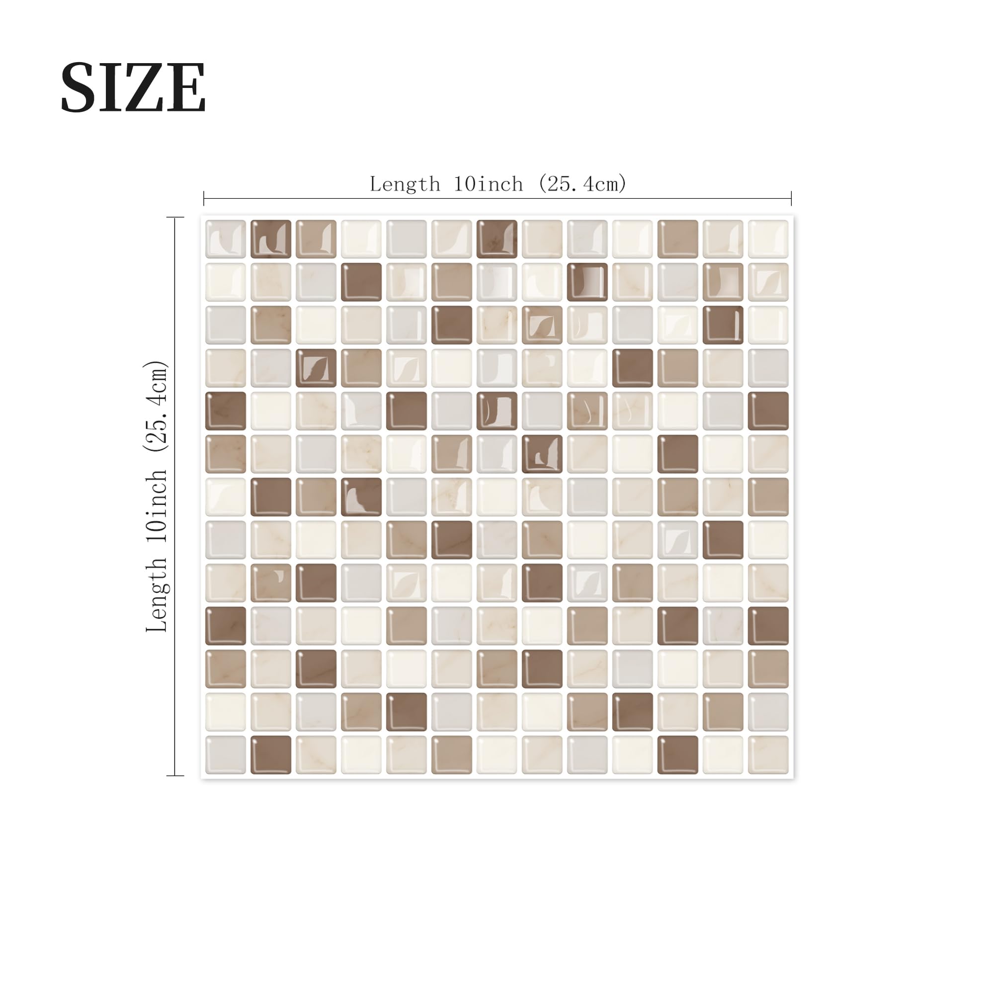 Alwayspon 10 adhesivos de vinilo 3D de mosaico para pared, despegar y pegar, impermeables, para azulejos de pared de cocina, baño, mezcla de beige y marrón