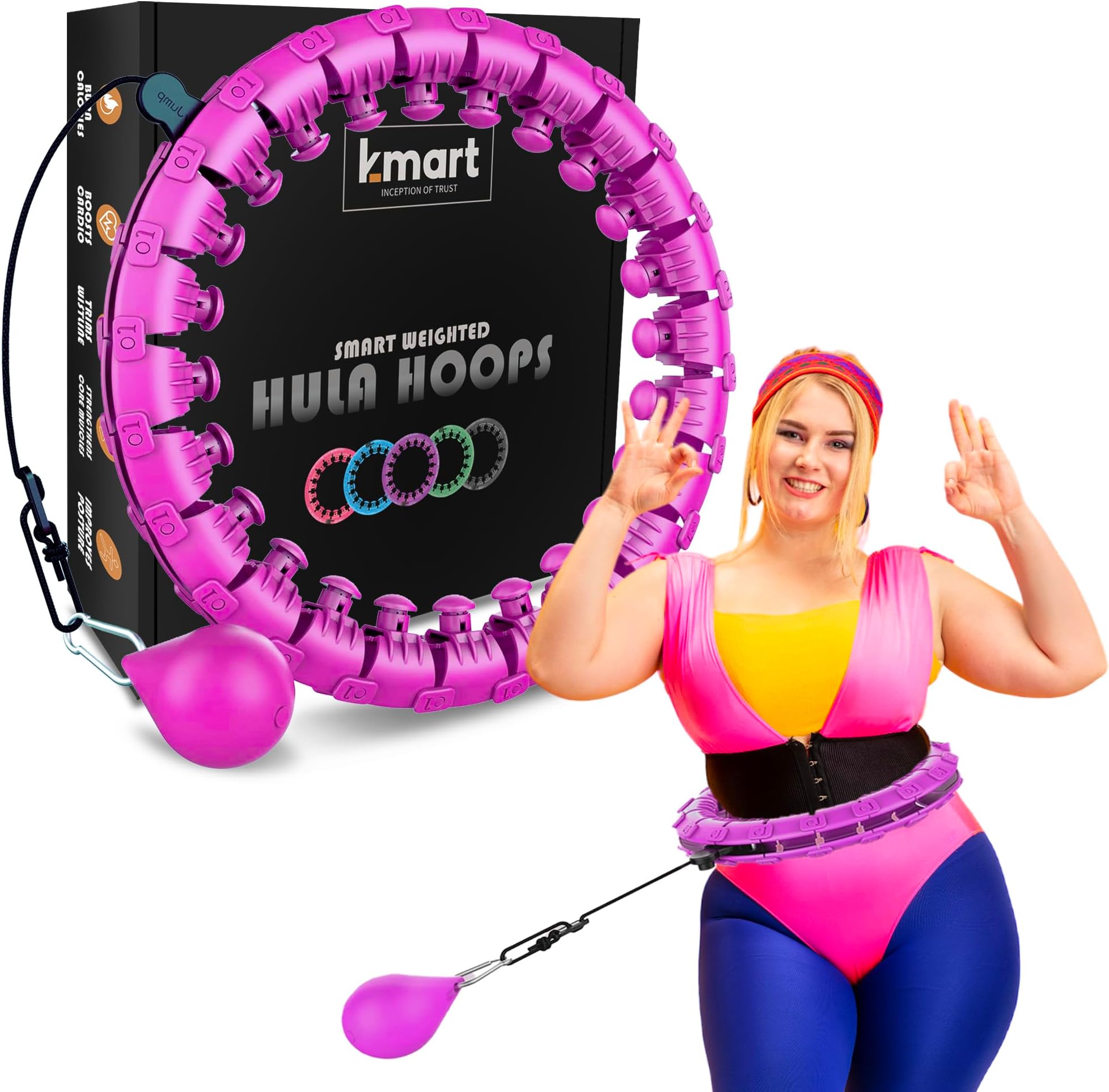 K-MARTSmart Hula Ring Hoops, Weighted Hula Circle 24 Detachable Fitness Ring with 360 Degree Auto-Spinning Ball Gymnastics, Massage, Adult Fitness for Weight Loss