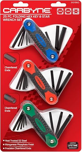 Vista 29 de Carbyne Juego de llaves Allen con extremo de bola de brazo largo de 35 piezas, pulgadas/métricas/torx. Incluye hexagonal métrico 0.050 in-0.394 in