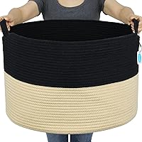 Vista 19 de Casaphoria Cesta de cuerda de algodón XXXL para sala de estar, cesta de almacenamiento tejida con asa para mantas, toallas y almohadas, cesta