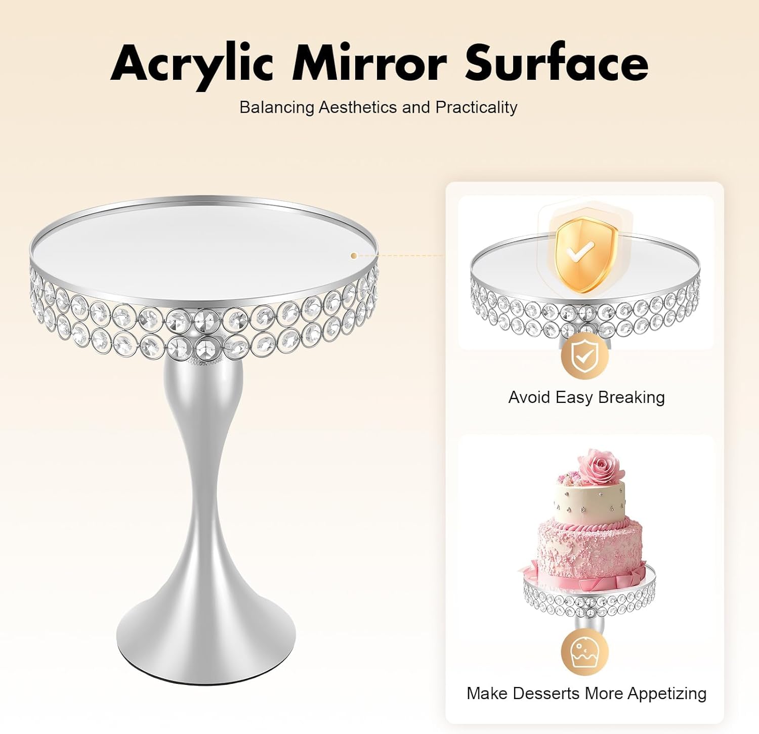 11-Piece Silver Modern Cake Stand Set,Dessert Plate Cake Serving Tray,Cake Stands,Table Display Set,Trays & Sugar Bowls, Fruit Candy Donut Plate,Ideal for Cake Shops, Weddings & Parties to Display Desserts (11-Piece Silver)