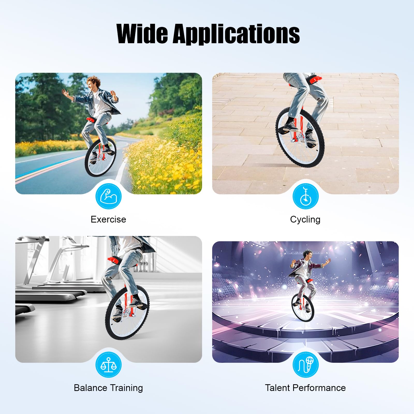 Monocycle 24 pouces réglable en hauteur pour enfants de 7 à 60 ans - Vélo d'entraînement d'équilibre pour enfants et adultes de 1,4 à 1,75 m - Pour débutants/professionnels