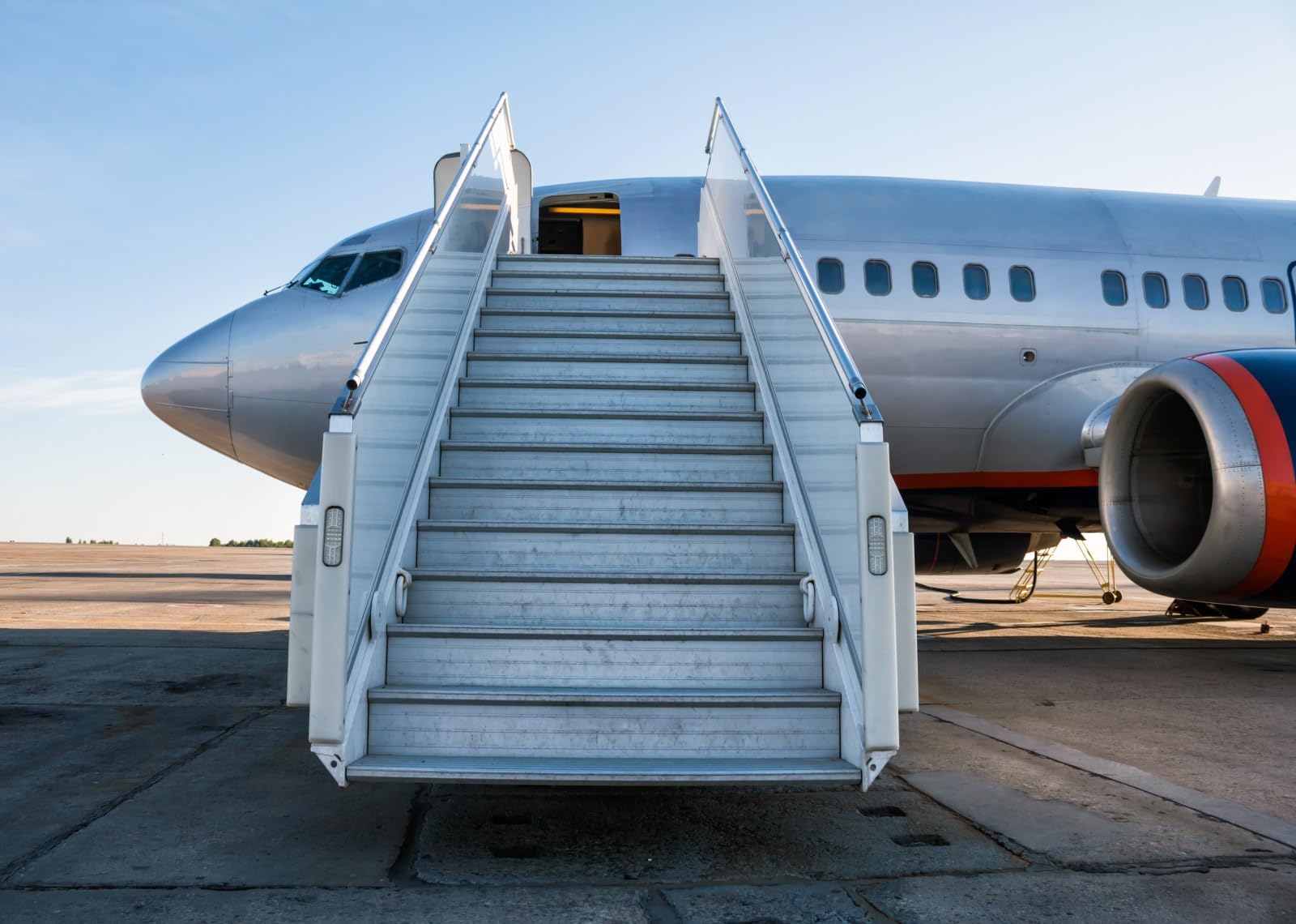 BELECO 10x8ft Fabric Airplane Backdrop Passenger Aircraft with Boarding Steps at The Airport Apron Background for Party Decorations Birthday Shoot