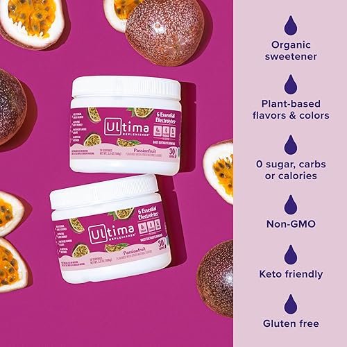 Miniatura 5 de Ultima Replenisher Mezcla diaria de electrolitos en polvo, sin azúcar, maracuyá, 30 porciones, polvo de hidratación con 6 electrolitos clave
