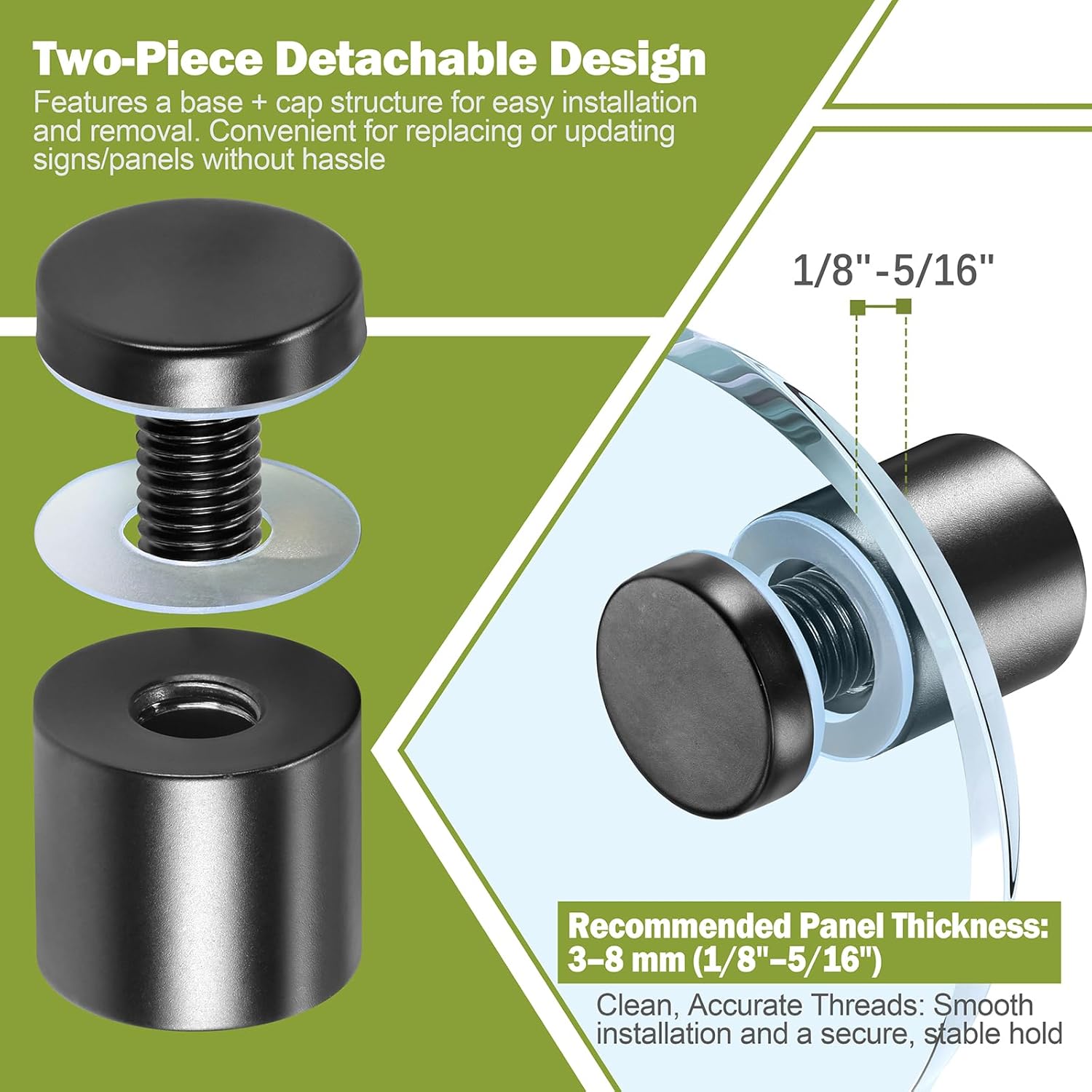 25 x 25mm (Dia. x L) Standoff Screws - Masendelk Black Sign Standoff Mounts with Installation Accessories - Stainless Steel Wall Mount Hardware for Acrylic, Glass, Metal, Wood Panels - 24 Pieces